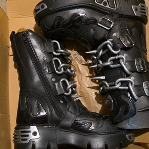 Used  Black Leather Skull & Bones Goth Biker Boots 1809-255 Size 7.5/Men\'s 9/WM Mens Skull Boots | eBay main image 3