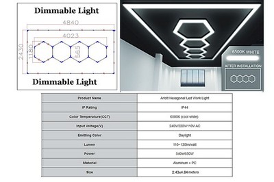 Sechseckiges Wabenlichter Wabendecken Lichtsystem 4.03x1.18m Einstellbares Licht