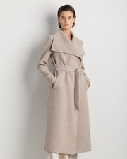 Quince Women Double-Faced Merino Wool Draped Collar Wrap Coat Tan M