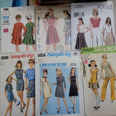 VIG1) LOT OF 6 VINTAGE MISSES SEWING PATTERNS C & UC DRESSES SHORTS PANTS SKIRTS