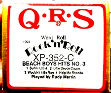 QRS Word Roll THE BEACH BOYS HITS No. 3 Martin XP-352-C Player Piano Roll 4 Hits