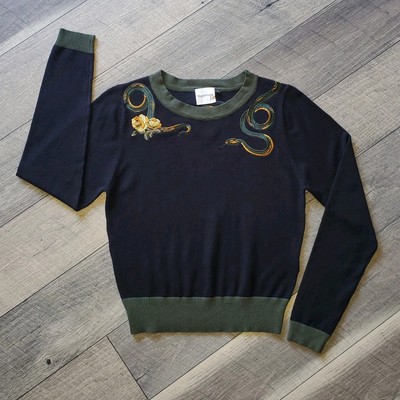 Banned Apparel Royal Monk Retro Snake Rose Embroidered Baby Crew Rockabilly M