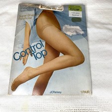 Vintage JCPenney Control Top Pantyhose Super Shaper Bone White Average Tights