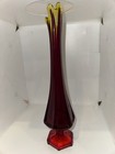 Vintage Viking Epic Column Ribbed Pedestal Swung Glass Bud Vase Ruby Amber Glow — photo 7