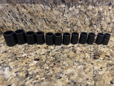 Snap On 12 Pc 1/2  Dr  6 Point Shallow Metric Impact Socket Set 13 - 24 mm