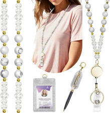Lanyards for ID Badges and Keys, Natural Stone Beaded Teacher Lanyard with Bling
