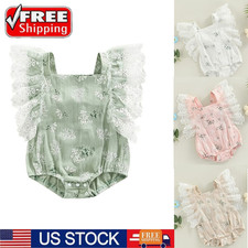 Newborn Baby Girl Lace butterfly Sleeve One-piece Romper Jumpsuit Bodysuit New
