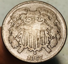 1867 Two Cent Piece 2C Ungraded Post Civil War Date US Type Coin CC28636