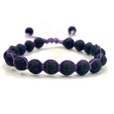 Two-Sided Hand-Knotted, Natural 8mm Volcano Lava Gems -Purple Color Cord