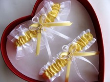 NEW Canary Yellow White Wedding Garter SELECT Single,Set,Reg,Plus Size,Charm