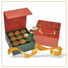 VAHDAM Holiday Christmas Breakfast 9 Tin Caddy Gift Set Chai Herbal Black Green