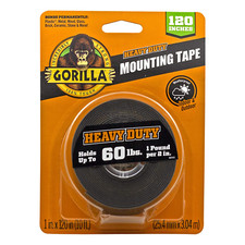 Gorilla Heavy Duty Double Sided Mounting Tape, Black Tape, 1" X 120" Pack of 1 