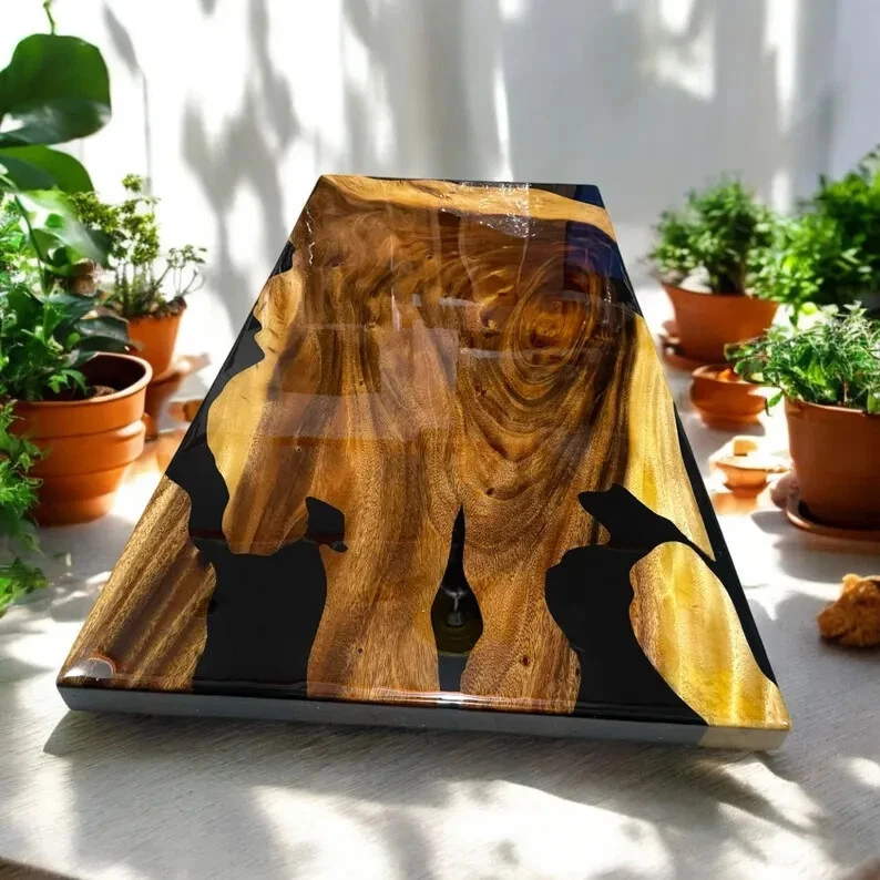 Black Epoxy Resin Top Dining Table Natural Acacia Wooden Live Edge Handmade Deco - Image 3 of 4