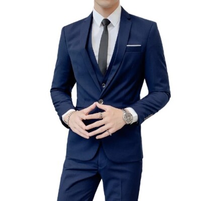 Business Suit (Blazer+ Vest + Pants) Men's Slim Work Plus Size Dress Wedding