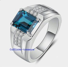 Natural London Blue topaz Gemstones with 925 Sterling Silver Ring For Men's 89