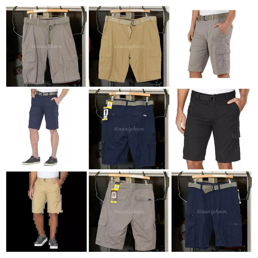 BLACK ,BLUE, GRAY , TAN NWT! Wear First Men's Belted Cargo Shorts