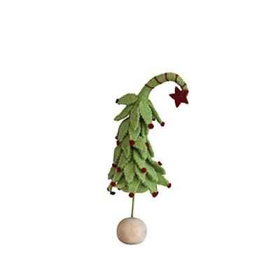  3'' Round x 11'' H Handmade Wool Felt Tree w/Star, Berries & Wood Ball Base, 
