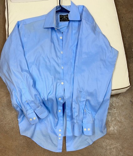 Pronto Uomo Mens Shirt Button Down Cotton Long Sleeve Blue 15.5-32/33 No Iron - Picture 5 of 6