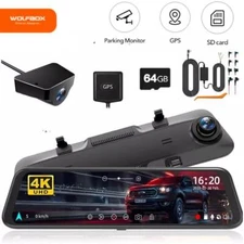 WOLFBOX 12'' Mirror Cam Dash Cam G850 4K Dual Dash Cameras Parking Monitoring