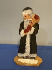 Santa Claus, Wooden, Hand Cut and Painted, with burlap bag