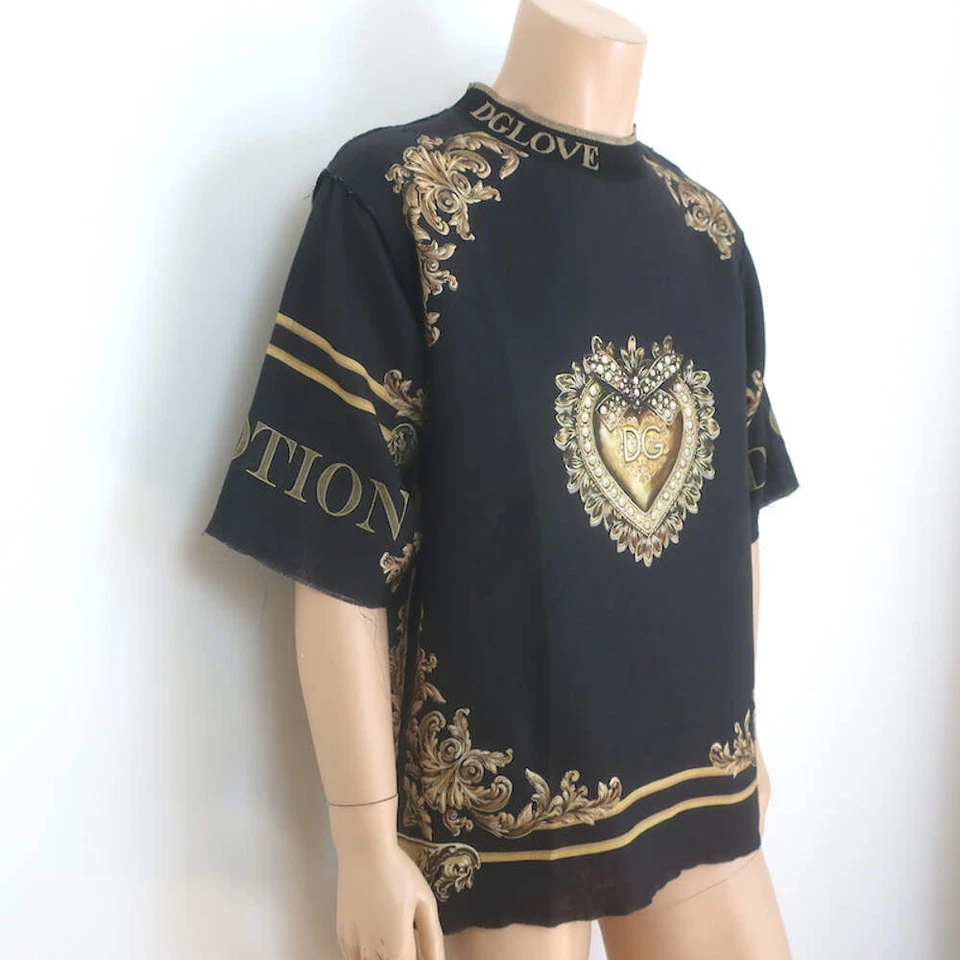 Camiseta Dolce & Gabbana Devotion Lino Negra/Dorada Talla 48 Foto 3 de 4