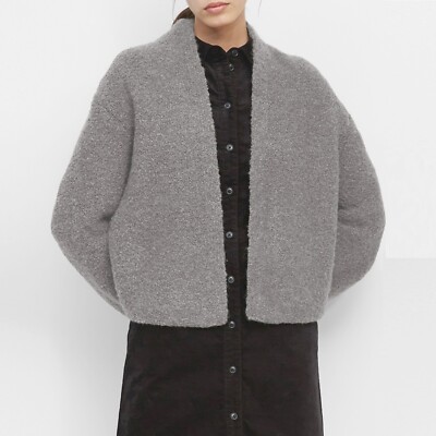 MARC O'POLO Boucle Knit Cardigan Open Front Jacket Soft Wool Alpaca Grey S XS