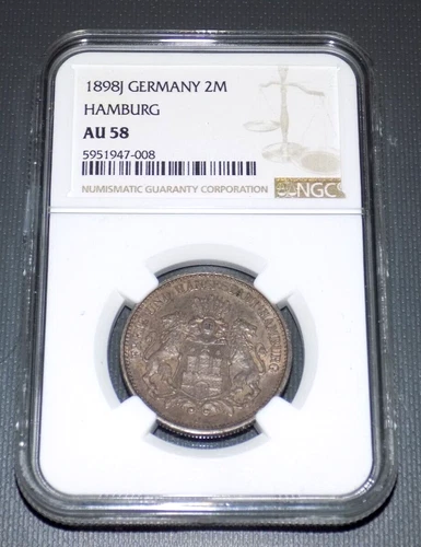 NGC 1898J GERMANY HAMBURG 2M TWO 2 MARK AU58 AU 58 Certified Toned Coin
