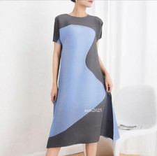 Women's Fashion High End Color Blocking Slimming Pleated Dress Ladies Dresses