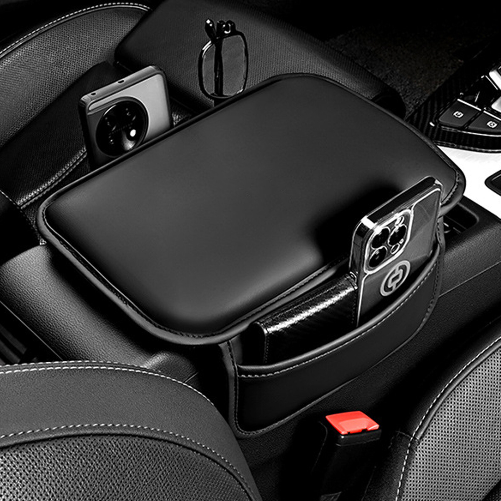 Car Leather Armrest Cushion Protector with Storage Pad