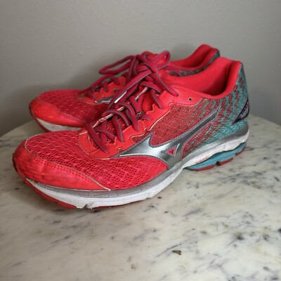 Mizuno Wave Rider 19 Pink Running Shoes Size 8.5 Athletic Teal Trainers -C