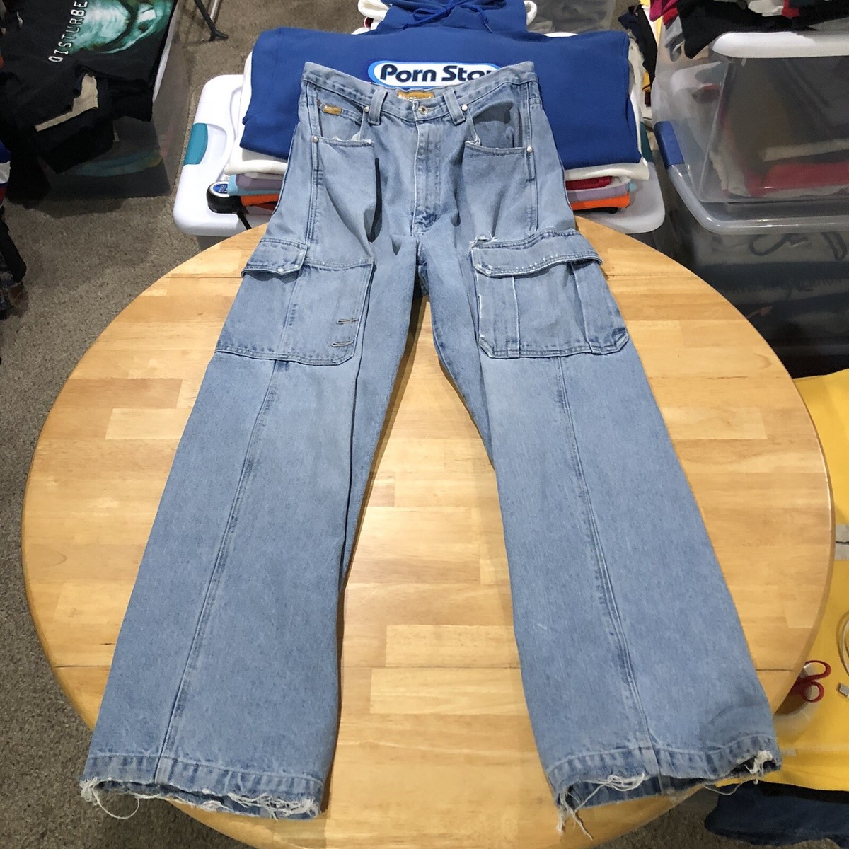 デニム・ジーパン IONSEOUL Hype Salt Washed Cargo Denim JE158 Vintage Cargo Jeans Skate Rave Goth Denim RARE Baggy Light