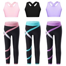 Kids Girls Yoga Dance Workout Outfits Crop Top with Stretchy Athletic Set