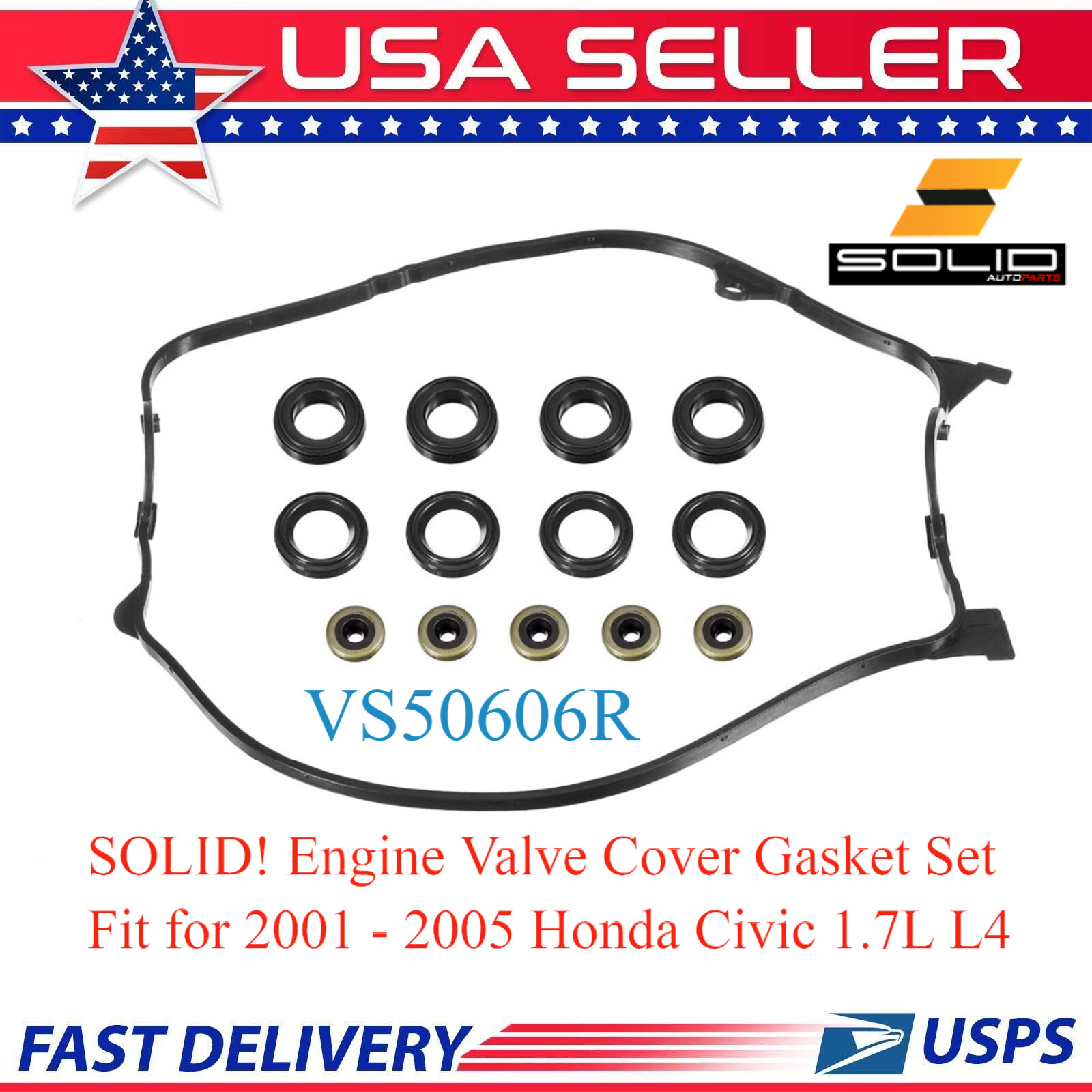 SOLID! Valve Cover Gasket Set Fits for 20012005 Honda Civic 1.7L L4