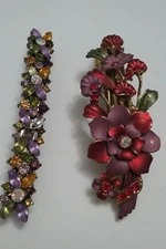 Vintage Mix Brooches Pins Hair Clip Bar Rhinestone Gold/Tone Multicolor, Set 2