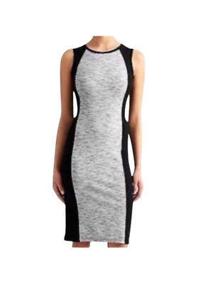 Athleta Black Heathered Gray Two Tone City Scape Ponte Knit Sheath Dress Small