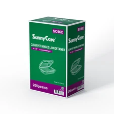Sunnycare Clamshell PET Hinged Container Disposable 9X6, 1 COMPT, Clear, 150ct
