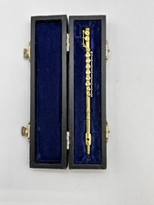 Handmade Miniature Brass Flute Instrument in Lined Velvet Box