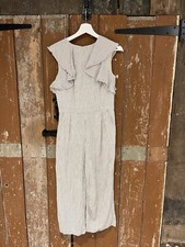 Oasis Jumpsuit White Black Pinstripe Sleeveless Ruffle Summer Holiday Party UK 8