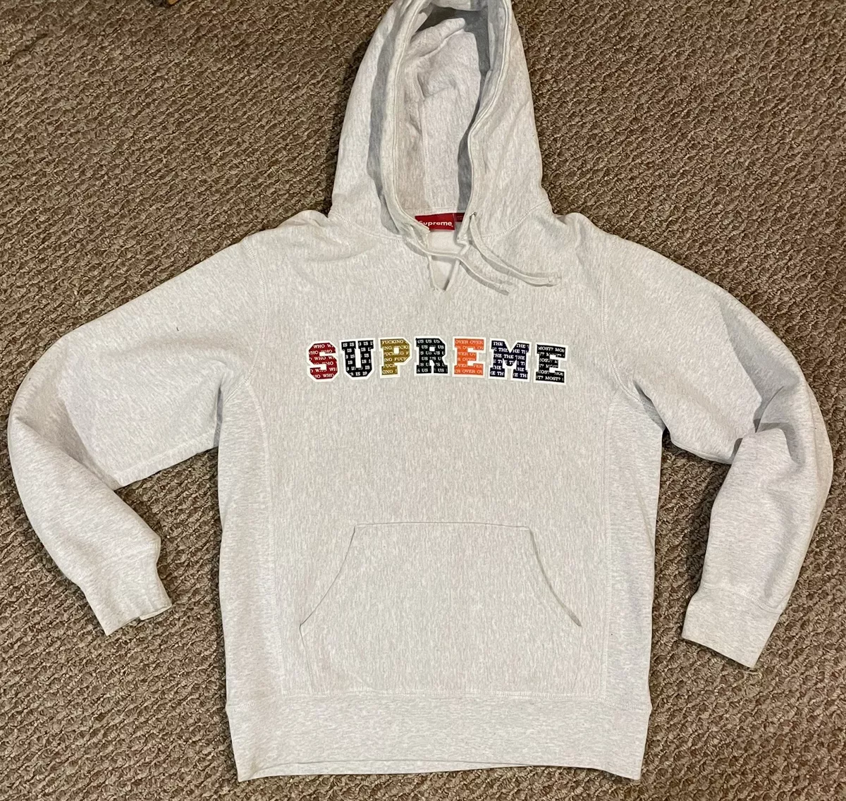 Supreme Grey Sweatshirt Hoodie Sz Medium FW19 The Most Hooded