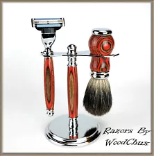 Handmade Color Grain Wood Shaving Set Razor SEE VIDEO 360a