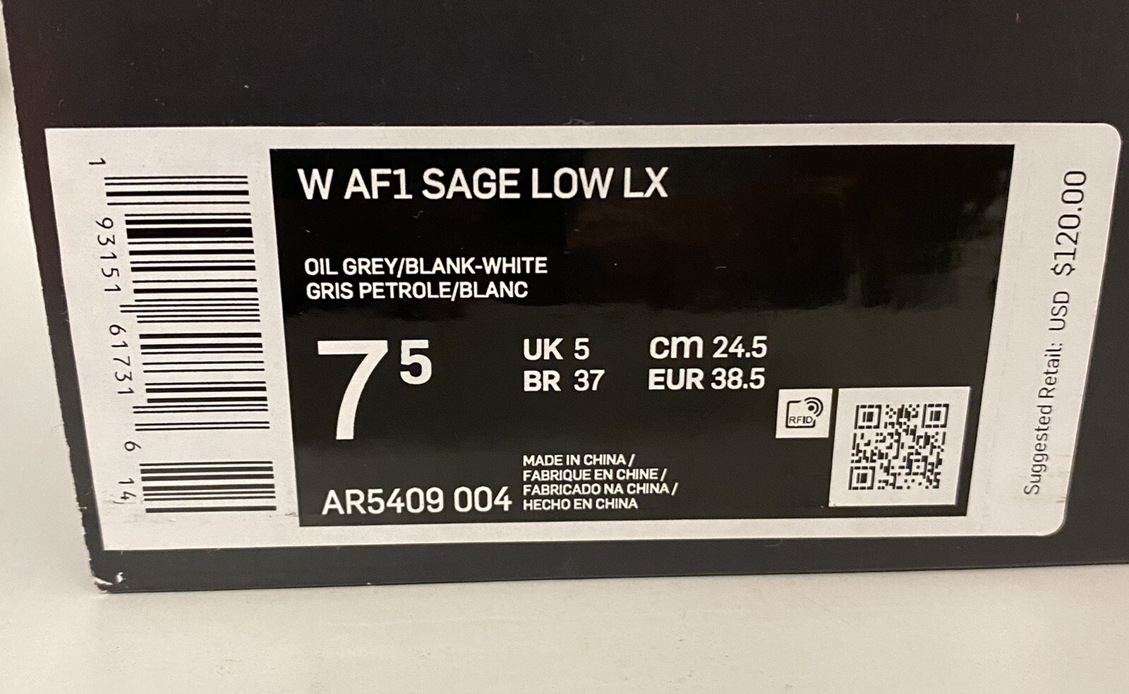 Size 7.5 - Nike Air Force 1 Sage Low LX Oil Grey for sale online | eBay