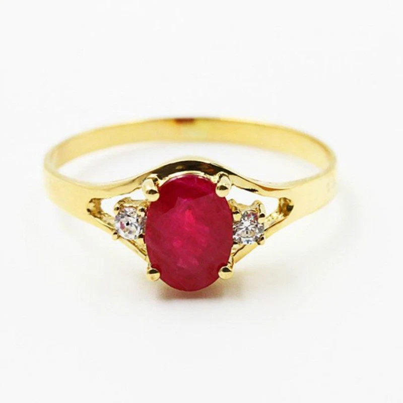 Anillo de compromiso para mujer enchapado en oro de 18 quilates con estilo de boda de circonita roja talla 6-10 Foto 3 de 3