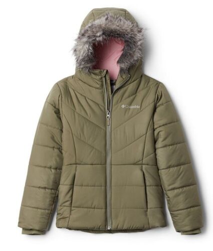 New $110 Columbia Girl Sz XL (18/20) Green Fur Trim Hood Ski Snow Puffer Jacket - Picture 1 of 7