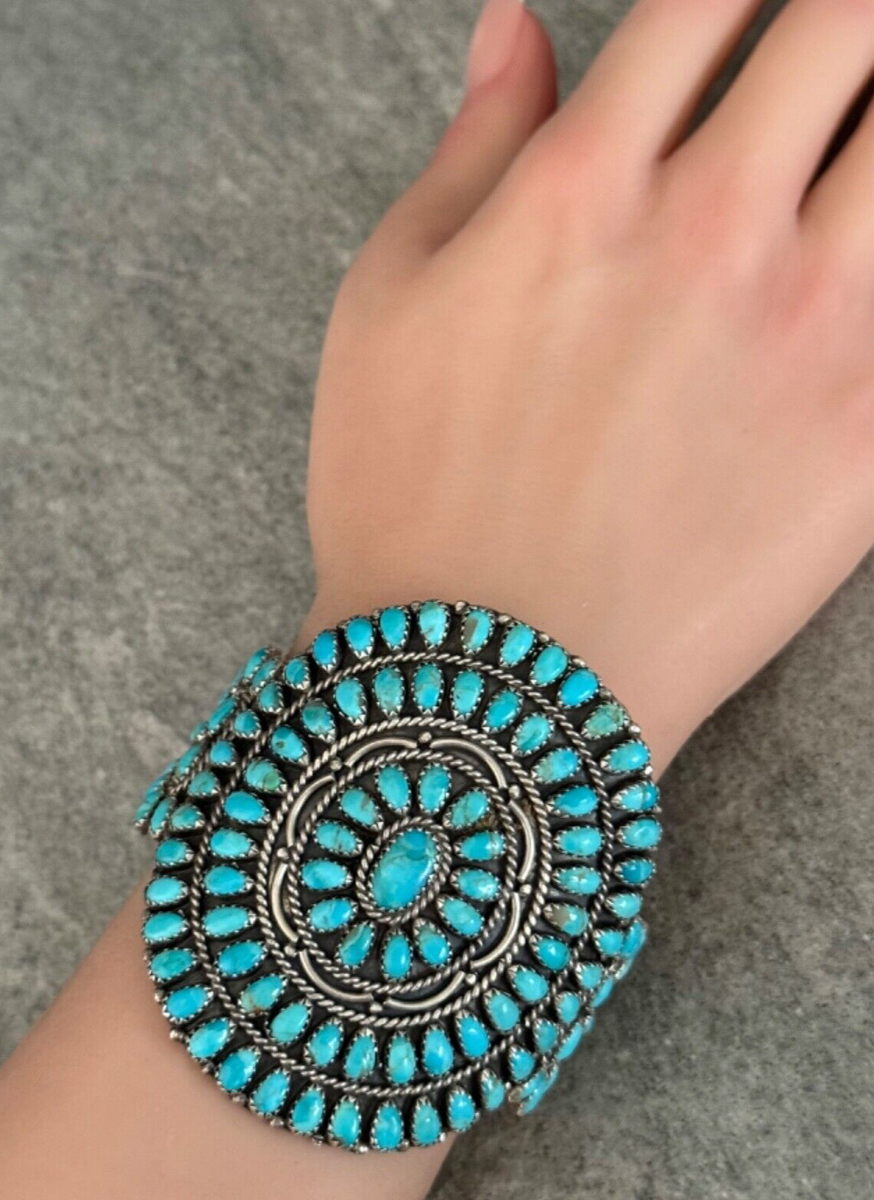 Vintage Navajo LARRY MOSES BEGAY Turquoise Cluster Sterling silver