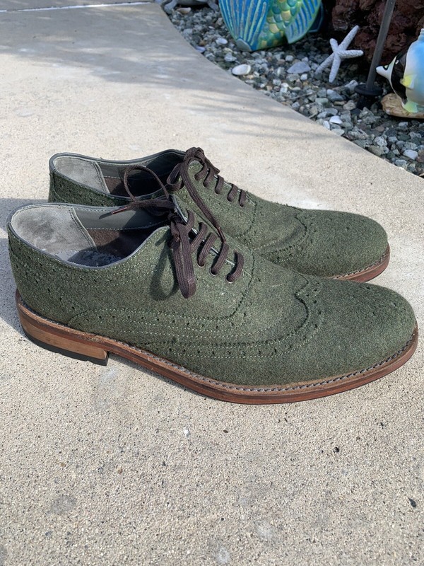 Ted Baker London Men's Green Felt Brogue Wingtip Oxfords Size 9