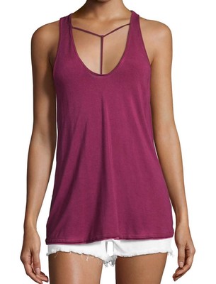 New Free People Ob590450 Amelia Y Strap Sleeveless Tank Top In Raspberry Sz Med Ebay
