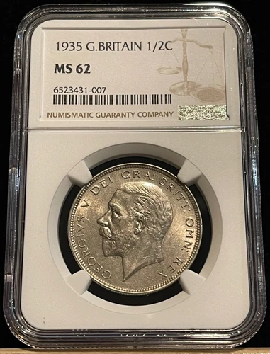 GREAT BRITAIN Half Crown 1935, NGC MS 62 UNC Uncirculated, KGV.  B3