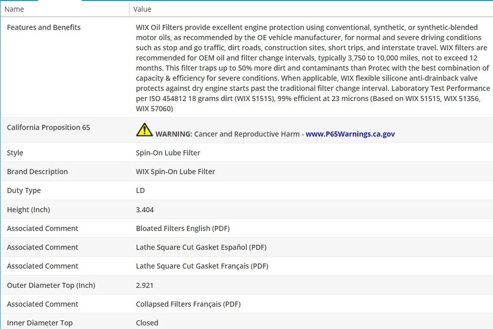 Filtro de aceite de motor OEM WIX para TOYOTA LAND CRUISER 1998-2007 V8-4,7 L Foto 3 de 4