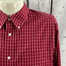 Eddie Bauer Men's Wrinkle Resistant Long Sleeve Pocket Red Check Shirt Medium