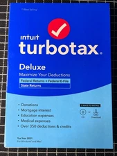 NEW TurboTax Deluxe State & Federal 2021 Tax Software Physical Disc Windows Mac
